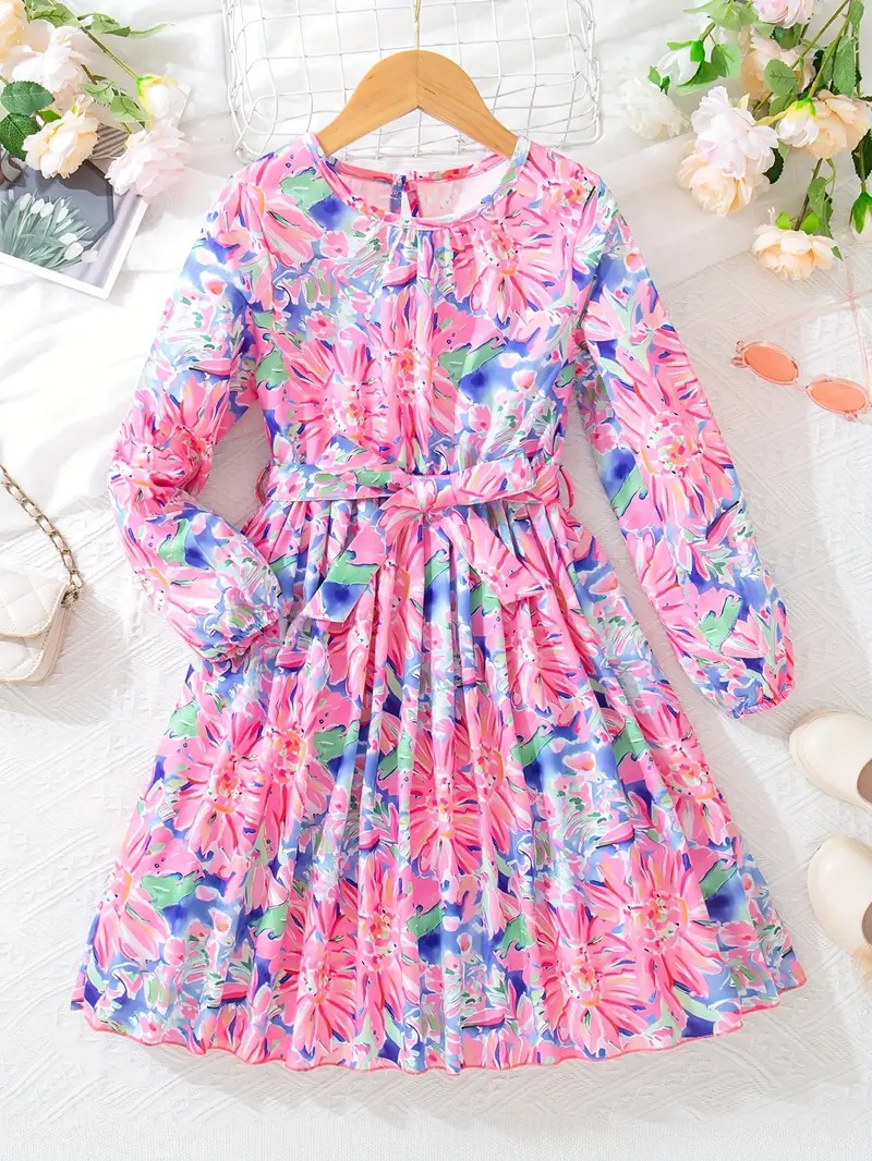 Elegant Floral Full-Sleeve Fit & Flare Gown for Girls - Princess Flower Party Dress 1765