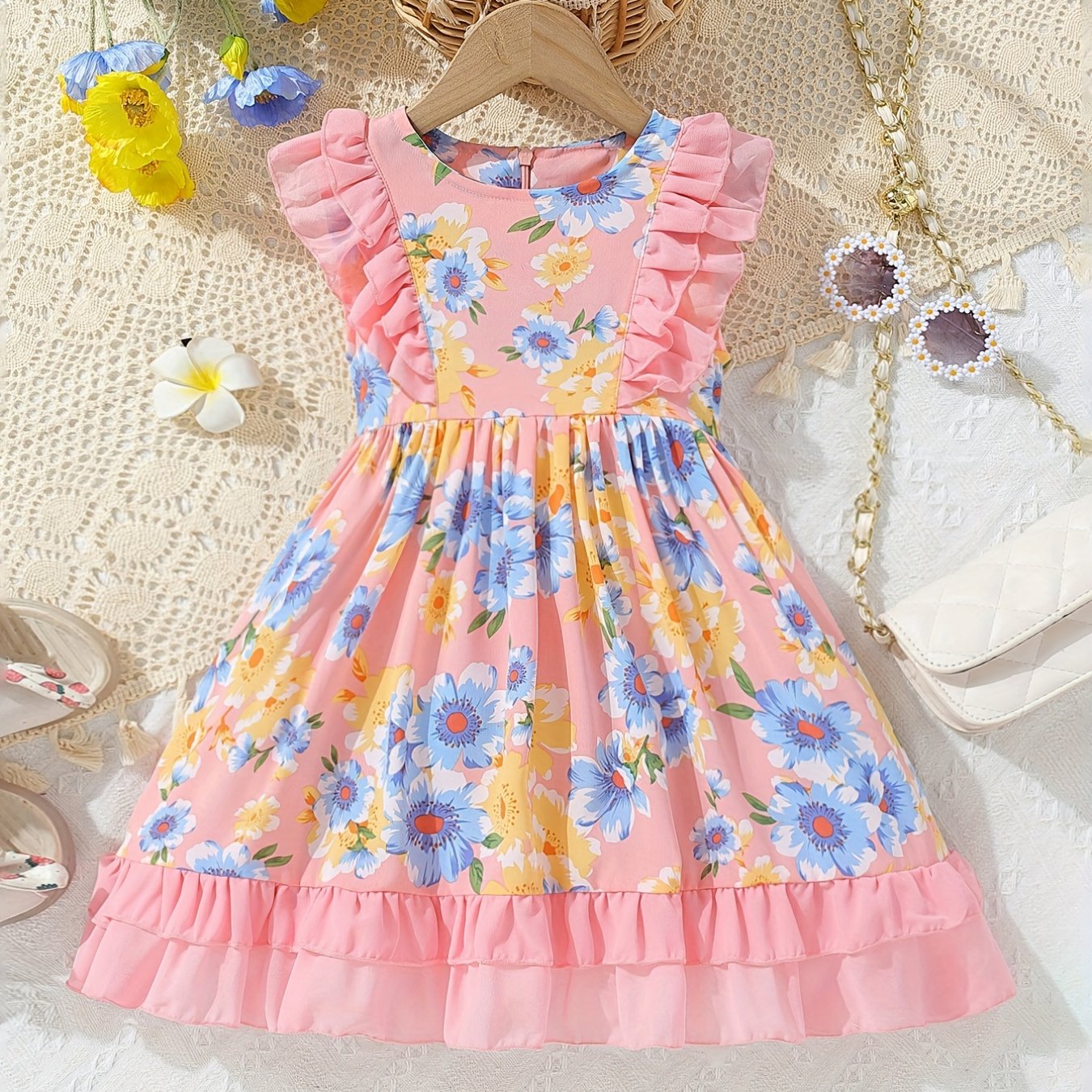Boho Blossom – Belle – Pink Floral Ruffle Dress for Girls 1781