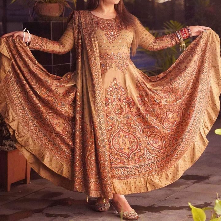 Exclusive Stylish real mirror Anarkali Gown Premium Quality 240 Ger With Mask 2001