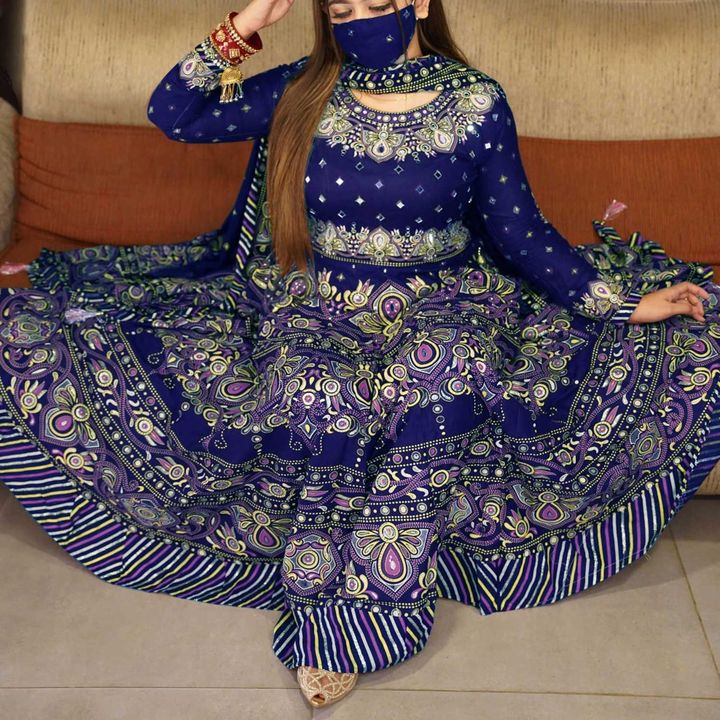 Exclusive real mirror Anarkali Gown Premium Quality 240 Ger With Mask 2005