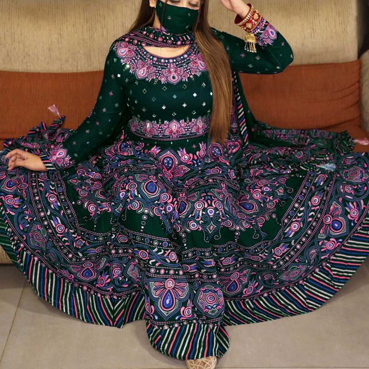 Exclusive real mirror Anarkali Gown Premium Quality 240 Ger With Mask 2004
