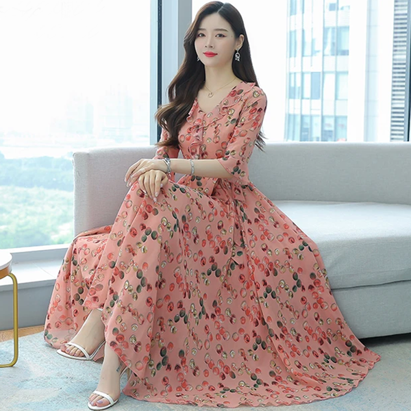 Women High Quality China Tie design Long sleeve 3D Screen Print Long Kurti Baby Pink 1515