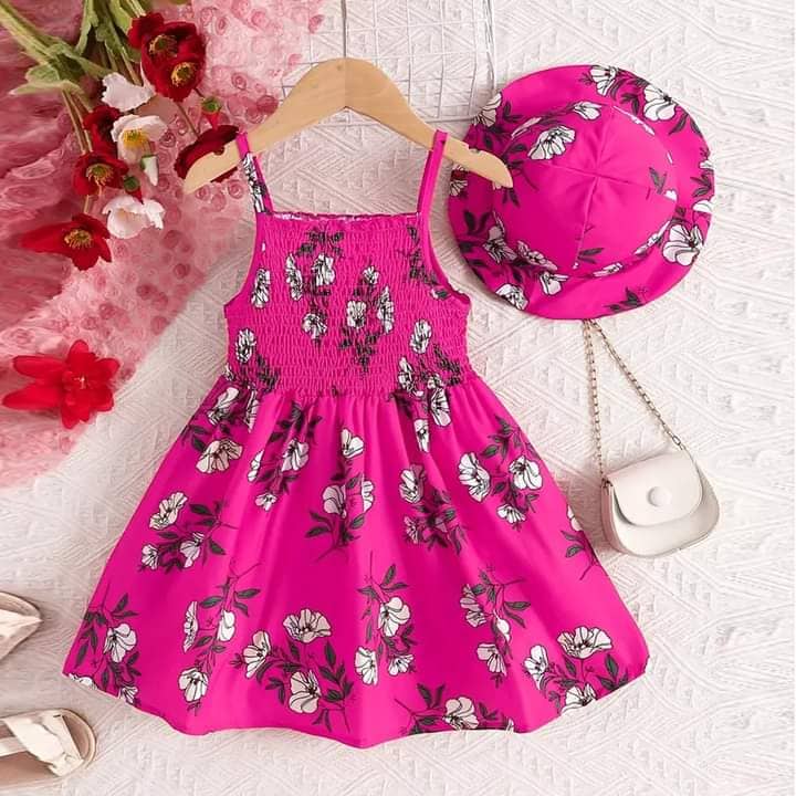 Baby Girl Floral Print Bow Front Cami Dress & Hat, (Baby Jama And Tupi) 1752