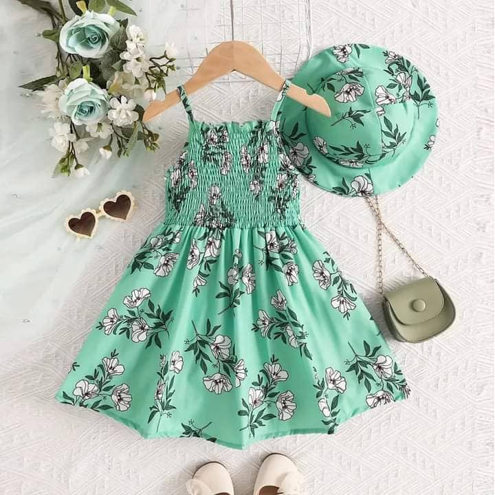 Baby Girl Floral Print Bow Front Cami Dress & Hat, (Baby Jama And Tupi) 1754