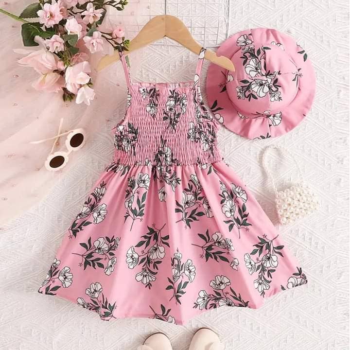 Baby Girl Floral Print Bow Front Cami Dress & Hat, (Baby Jama And Tupi) 1753