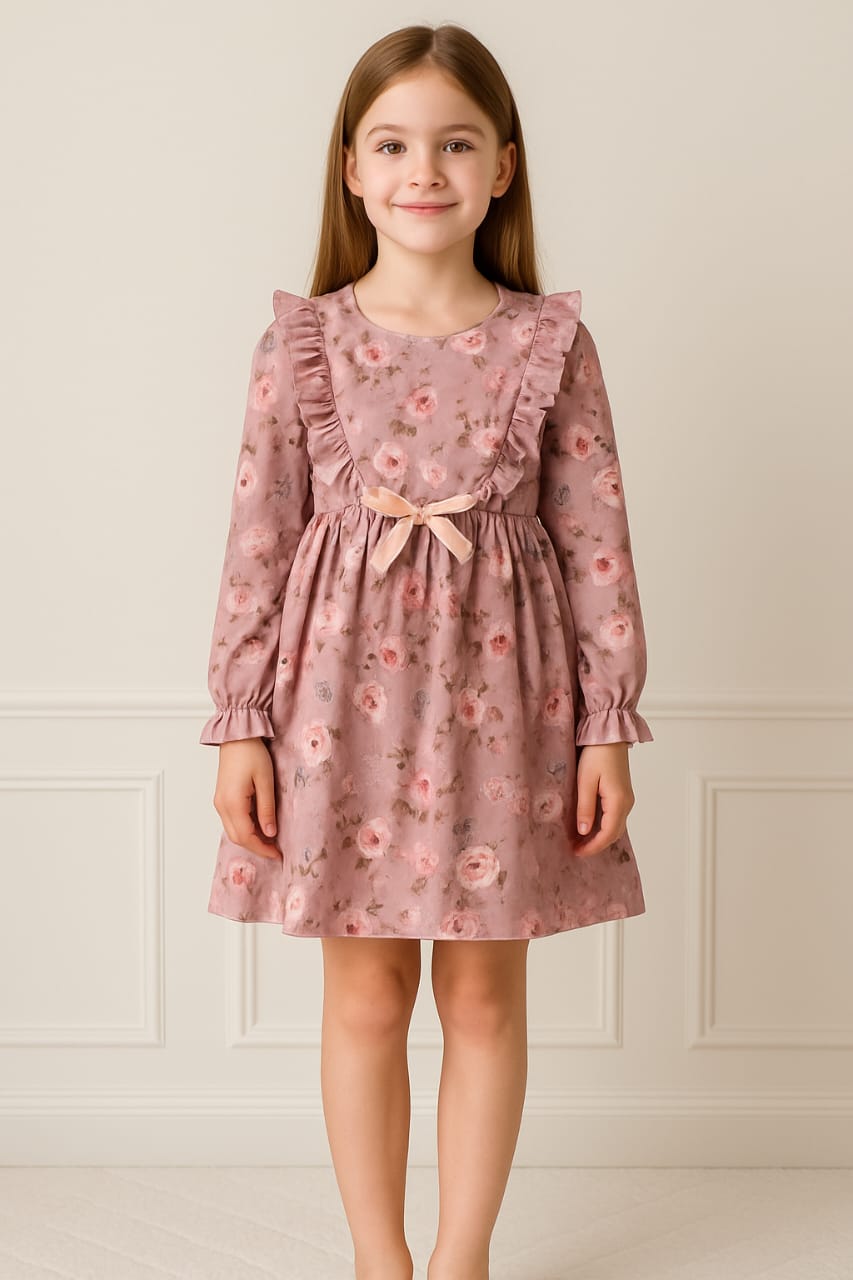 Elegant Floral Full-Sleeve Fit & Flare Gown for Girls - Princess Flower Party Dress B-1762