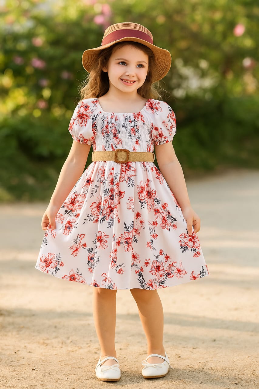 Stylish comfort for your sunshine ☀️ – Explore our new linen printed baby frock!" 1725