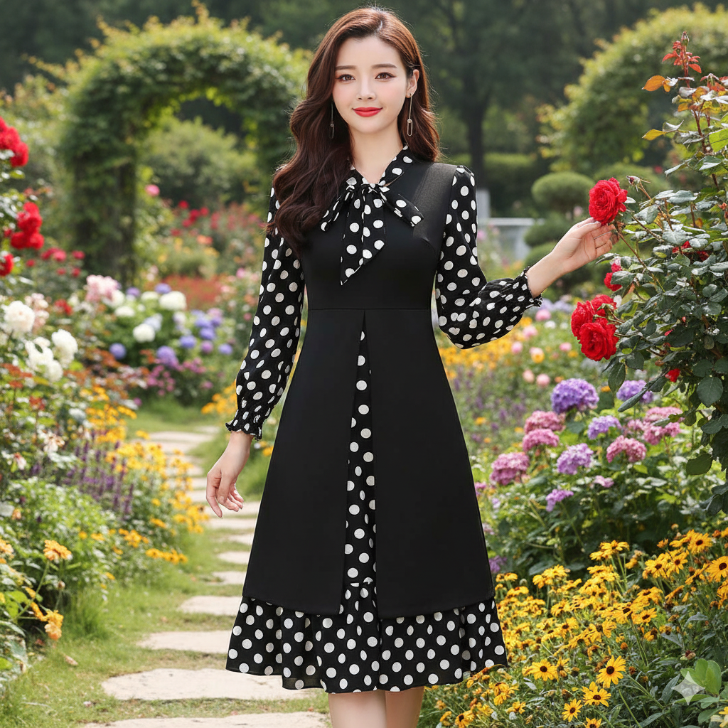 Stylish Dot Print Long Koti Kurti Dress 1816