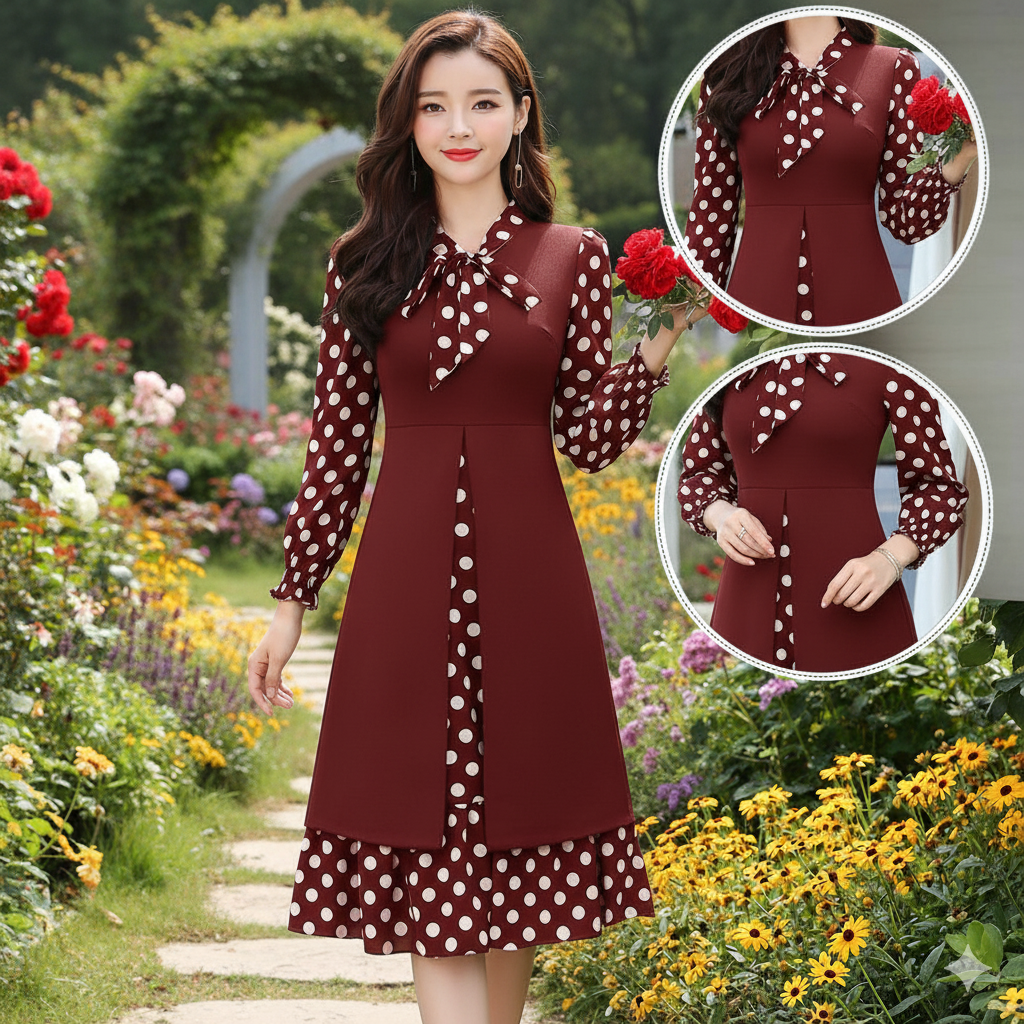 Stylish Dot Print Long Koti Kurti Dress 1817