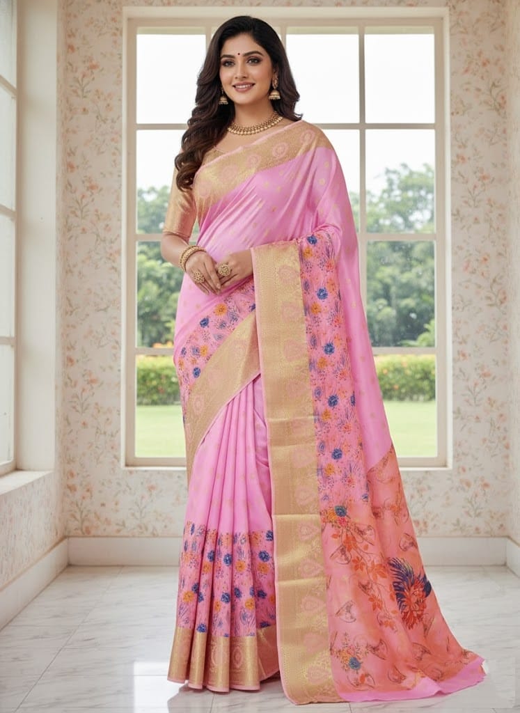 Soft Silk Kalamkari Digital Print Saree Code :- 6011