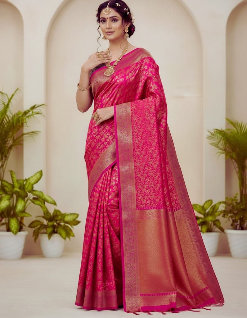 “Shine in Style with Sleek Katan Saree and Blouse Piece” Code :- 7005